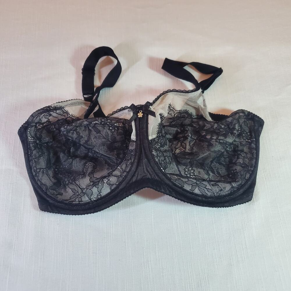 Wacoal Womens Lace Underwire Bra USA 34G Black Beige Sheer Unlined Full Coverage
